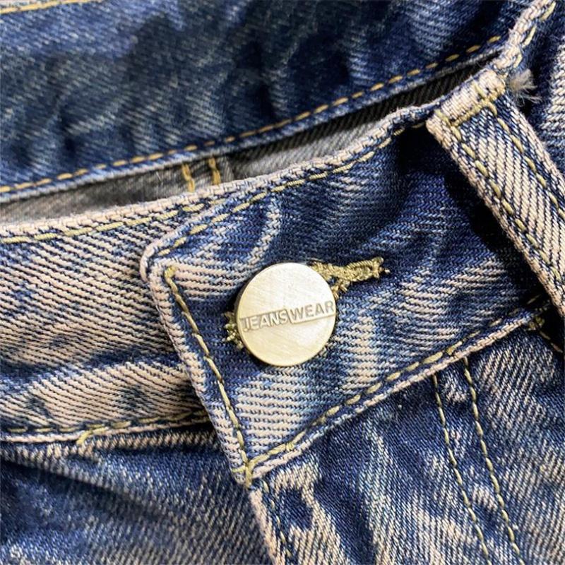 Quần Short Denim Ống Rộng Đính Đá Kiểu Retro Châu Âu Cá Tính Cho Nữ