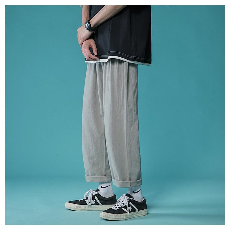 Quần Baggy Ống Rộng Vải Đũi Nam Nữ - Quần Đũi Lưng Thun Chất Liệu Đũi Xước Xắn Gấu 4 Màu Cực Đẹp