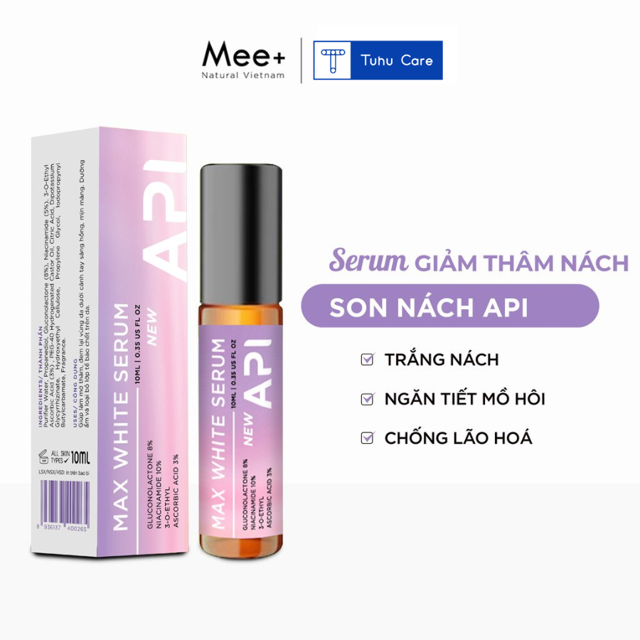 Lăn Nách API Mee+10ml, làm trắng nách, son nách, giảm thâm sạm, làm trắng sáng nách, khử mùi hôi nhẹ nhàng