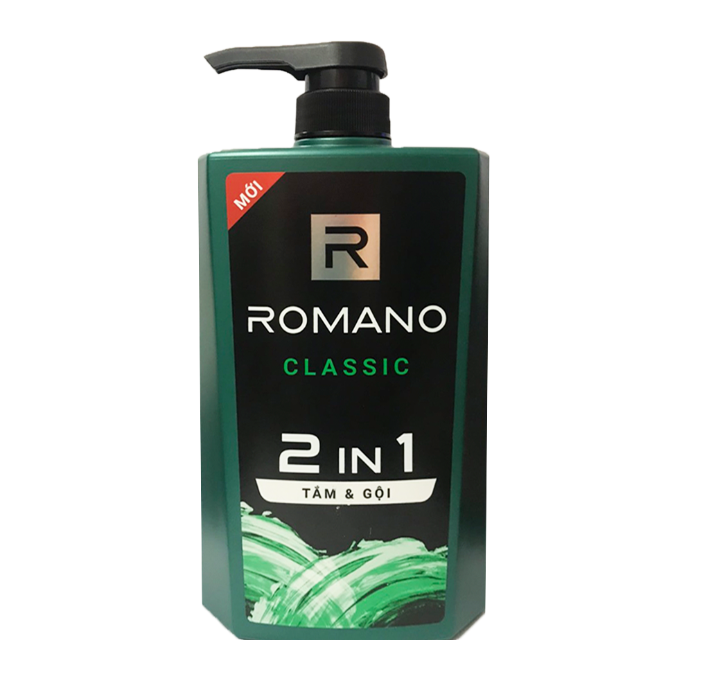 Bộ 2 Chai tắm gội 2in1 Romano Classic(650ml*2)+Tặng 10 gói dầu gội Romano Classic