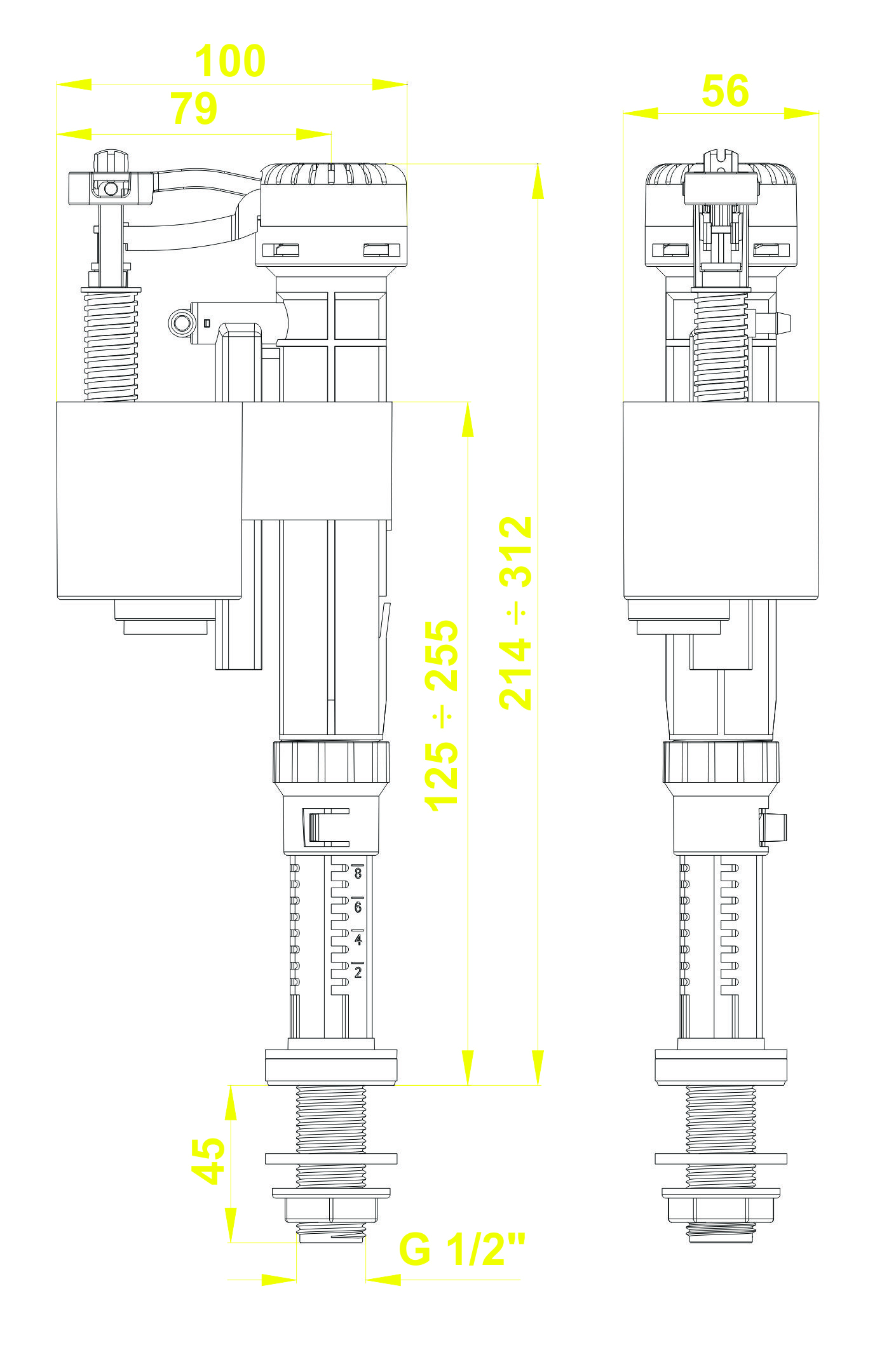 Bộ xả thùng nước dùng cho bồn cầu 1 khối (liền khối) VS2208-Smart round 3 win 2 nút nhấn (được lựa chọn 1 trong 07 nút nhấn) cột xả cao cố định 150mm