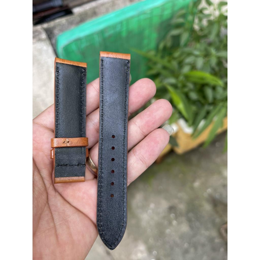 Dây Đồng Hồ Nam Nữ Da Bò Ý Khâu Chỉ Viền Màu Nâu Vàng Bò Thời trang nhiều size Có Size Lẻ tặng khóa chốt và tool