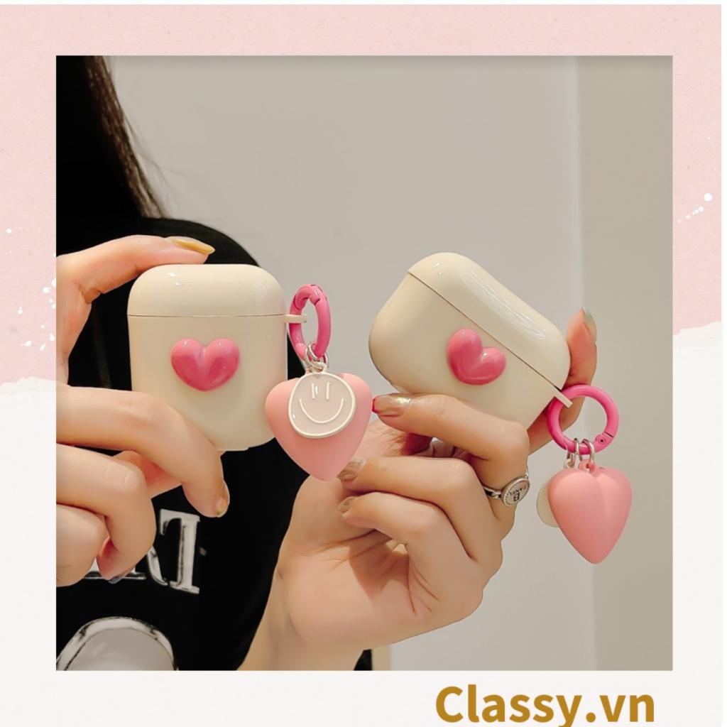 Móc khóa Classy, móc đeo điện thoại trái tim đính kèm mặt cười màu pastel, móc khóa balo, điện thoại PK1539