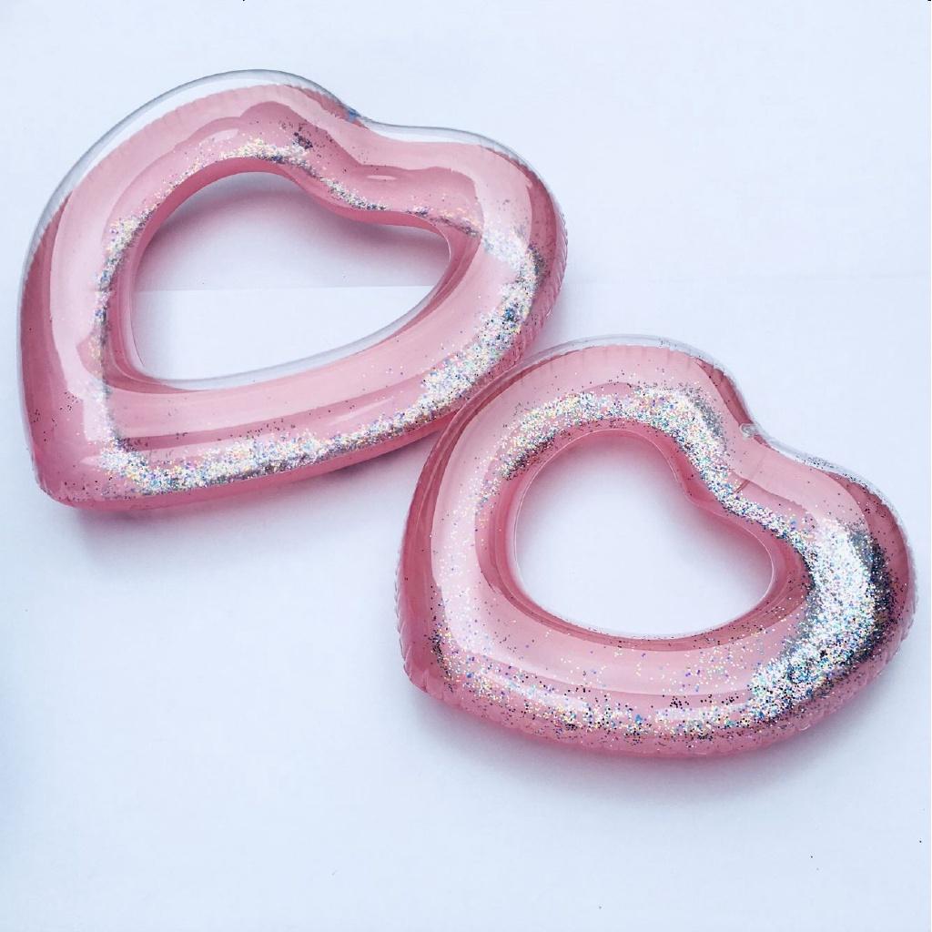 Vàng hồng Sequins Trái tim Vòng bơi Vòng bơi Phao hơi Phao yêu thương Trái tim Người lớn Trẻ em Vòng bơi Bãi biển mùa hè