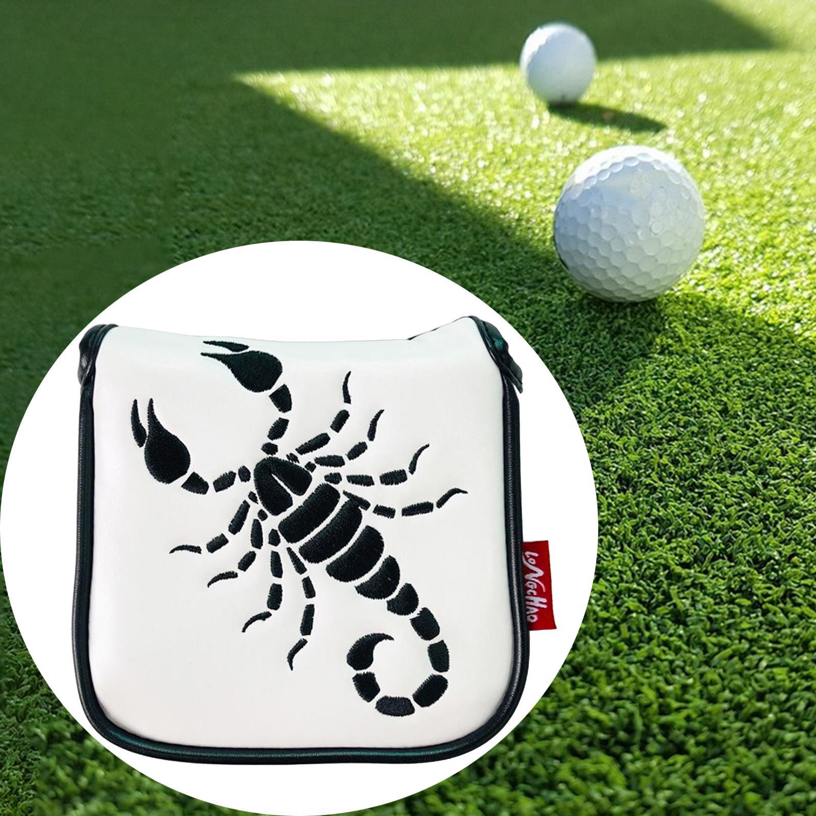 2xUniversal Golf Mallet Putter Cover Square Headcover Magnetic Closure Guard Scorpion White