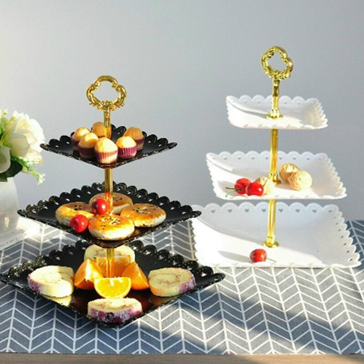 Khay Đựng Bánh Kẹo, Hoa Quả 3 Tầng Hình Tròn - Vuông Sang Trọng- Khay Chưng Tết - Hàng Loại 1 - Chính Hãng MINIIN