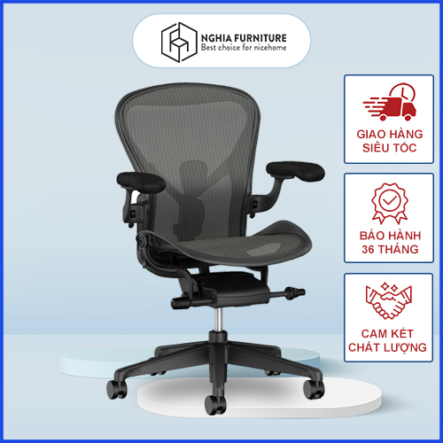 GHẾ AERON CỦA HERMAN MILLER, GHẾ CÔNG THÁI HỌC, GHẾ VĂN PHÒNG, BẢN MÀU ĐEN- KHUNG NHỰA.