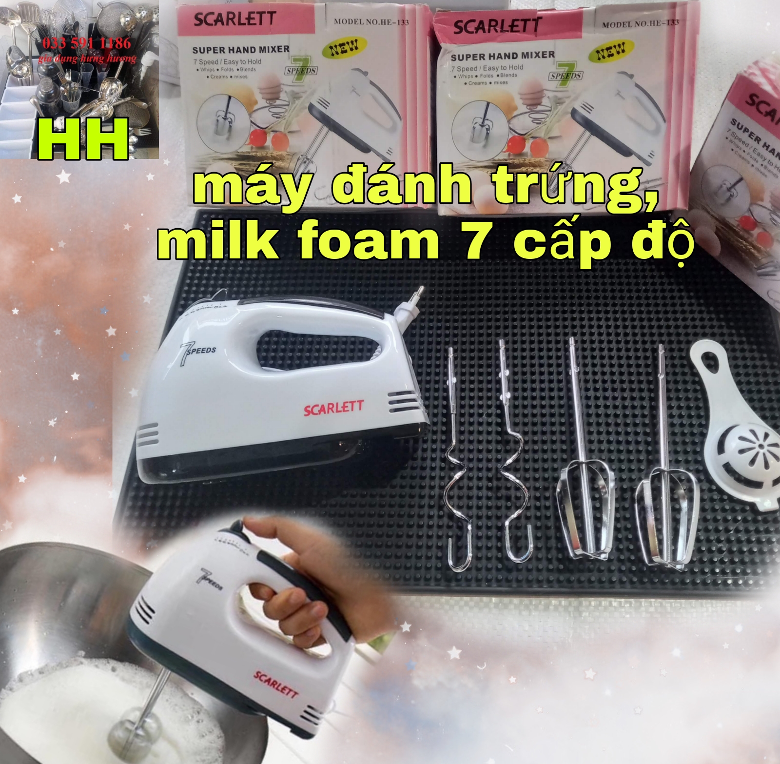 Máy Đánh Trứng Cầm Tay Mini Cao Cấp Với 7 Tốc Độ Cực Mạnh - Hoạt Động Êm Ái