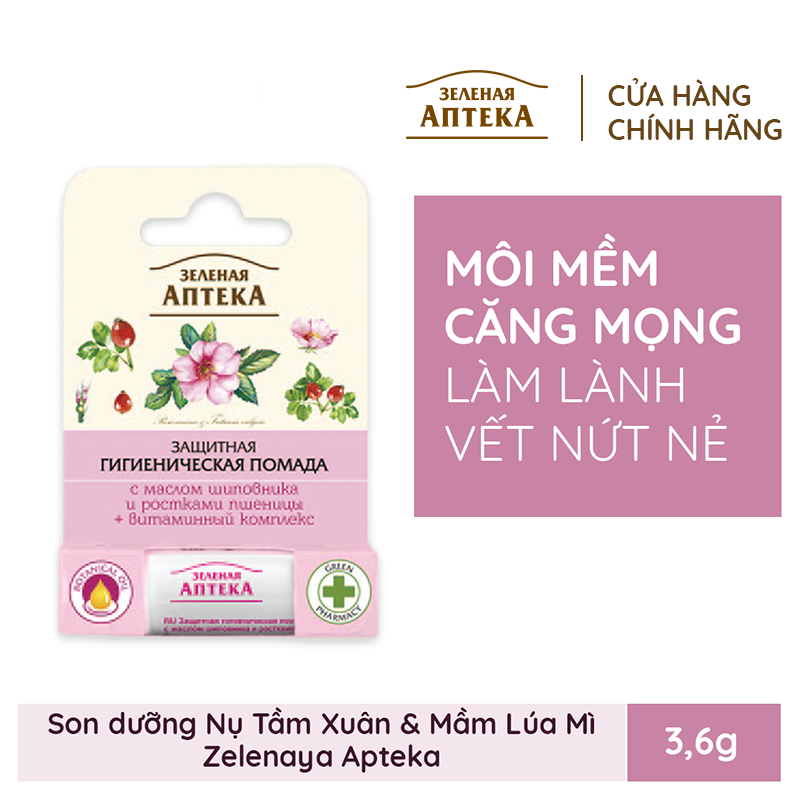 Son dưỡng môi Zelenaya Apteka tinh dầu Tầm xuân &amp; Mầm lúa mì 3,6g