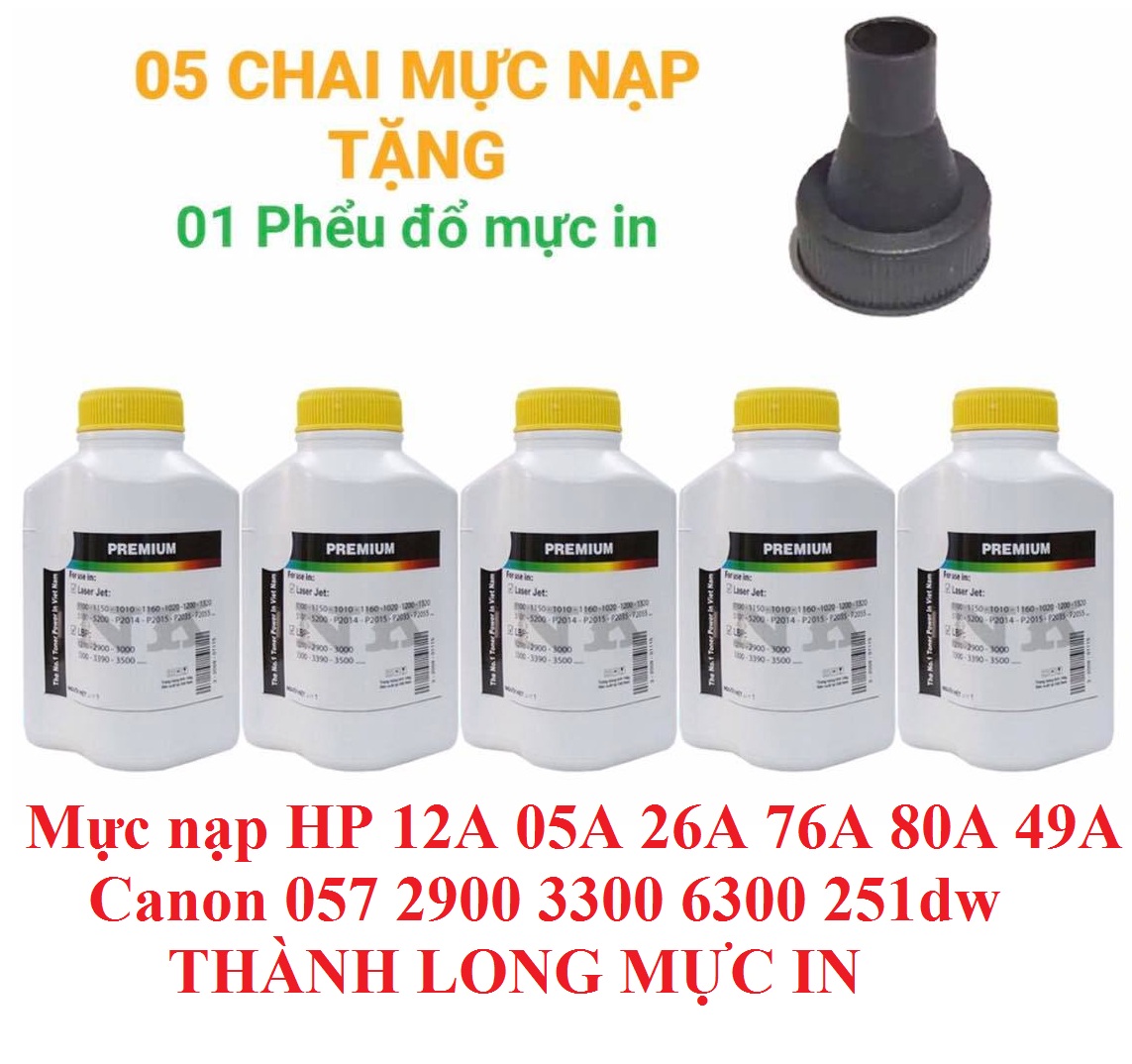 Combo 5 Mực nạp 12A, mực bơm 12A 49A 53A 05A 80A 16A 76A 87A 26A dành cho máy in Canon LBP 2900 3300 6300- HP 1020 2035 2055 M401 M402