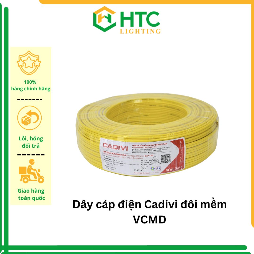 Dây cáp điện Cadivi mềm ọc nhựa Pvc VCm 1,5 & Vcm 2,5 - Cuộn 100 mét