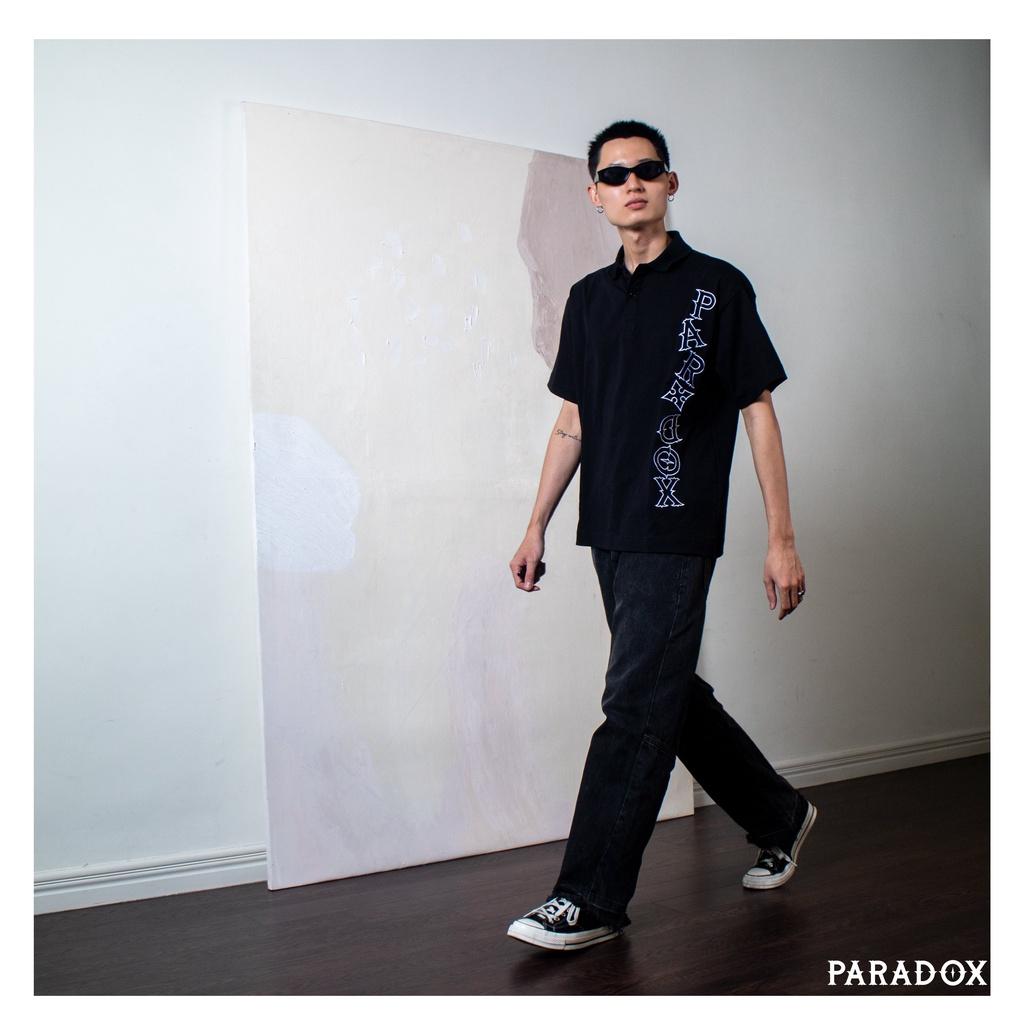 Áo thun có cổ Paradox tay lỡ CROOKED POLO SHIRT - Đen