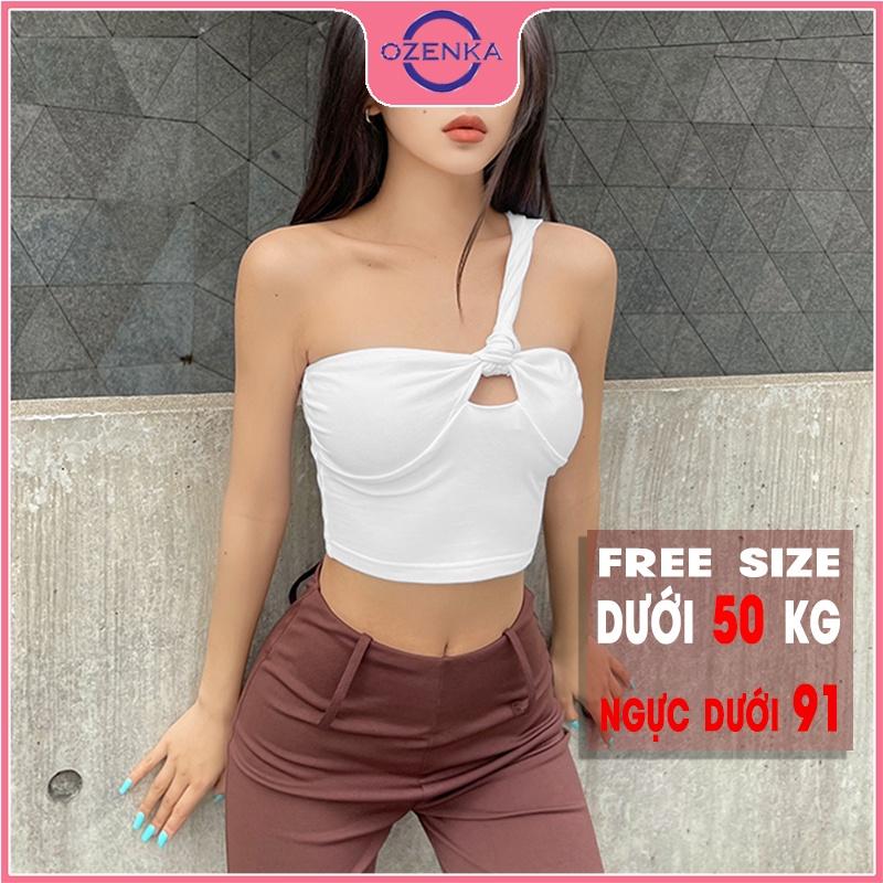 Áo sát nách croptop nữ dây lệch, áo dây quây ngực gợi cảm chất thun gân cotton siêu mát màu đen trắng dưới 50kg