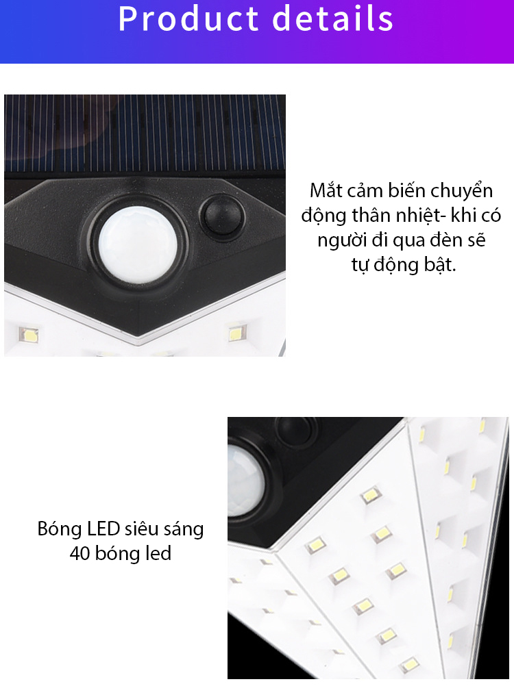 Đèn LED cảm biến chuyển động năng lượng mặt trời HMZL-08