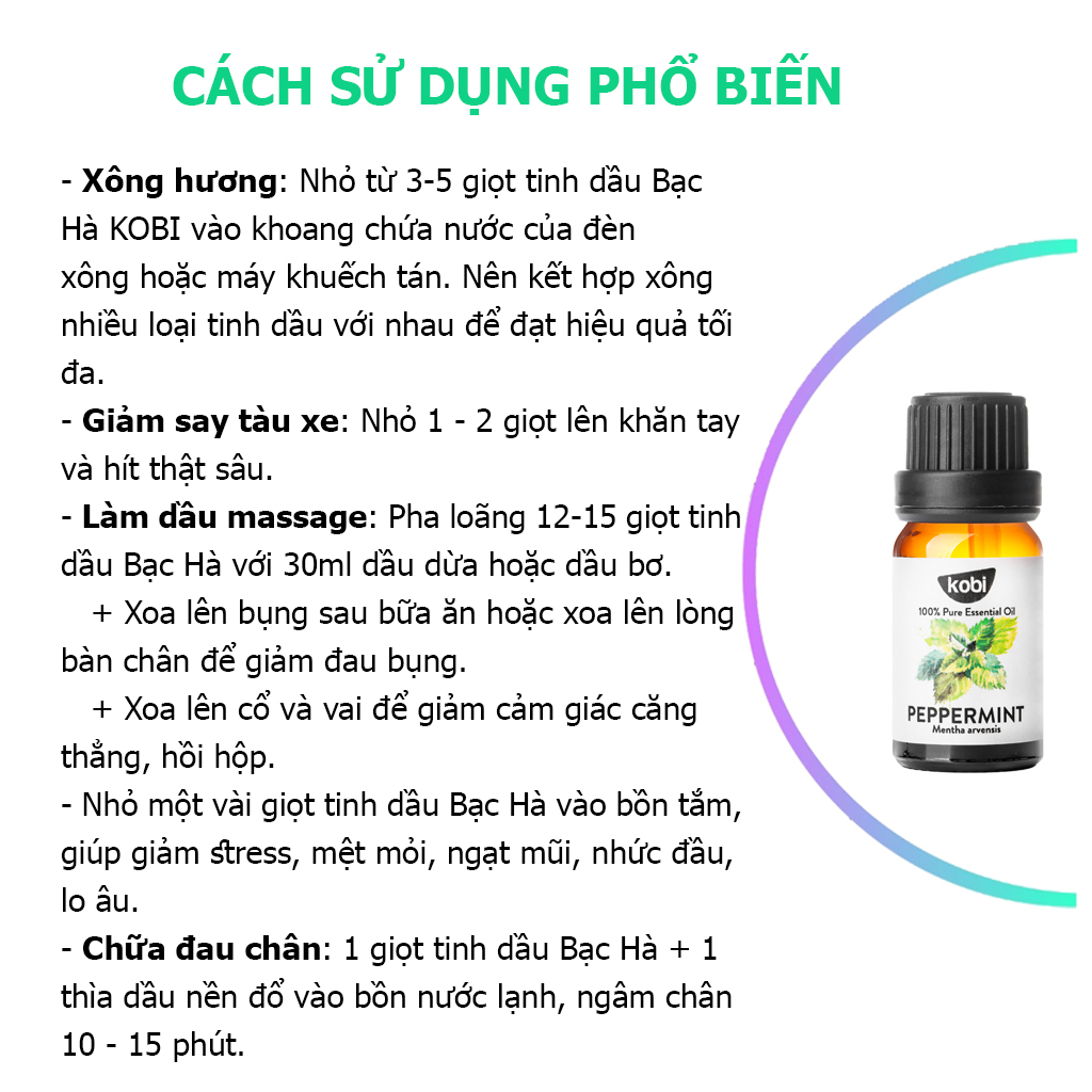 Combo Tinh Dầu Sả Chanh Kobi (50ml) + Tinh Dầu Bạc Hà Kobi (50ml) Nguyên Chất