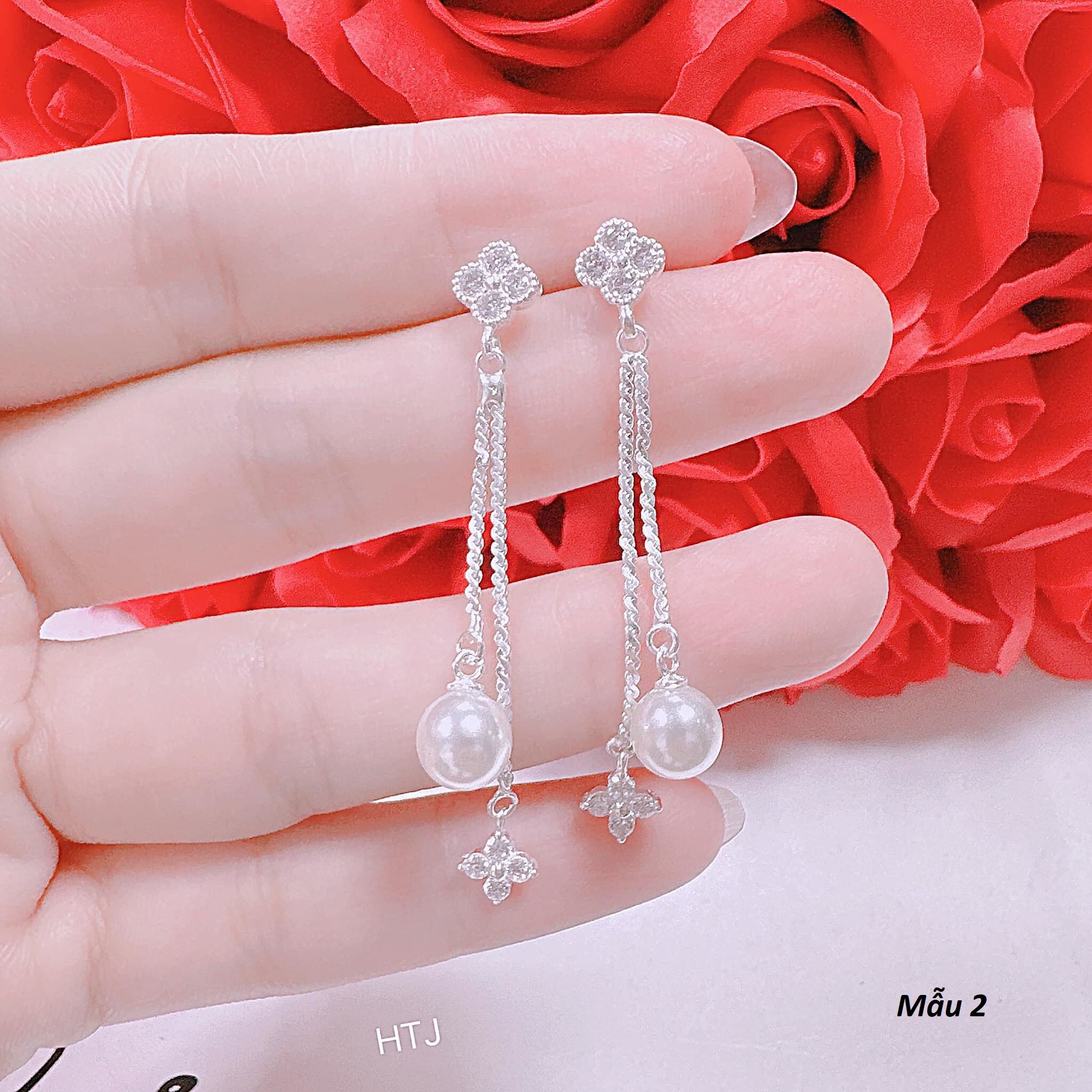 Bông tai bạc tua 2 sợi chất liệu bằng bạc s925 MS07d