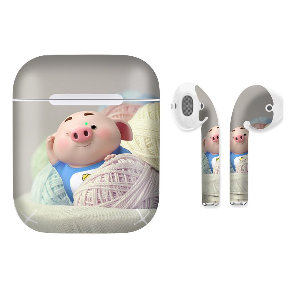 Miếng dán skin chống bẩn cho tai nghe AirPods in hình Heo con dễ thương - HEO2k19 - 128 (bản không dây 1 và 2