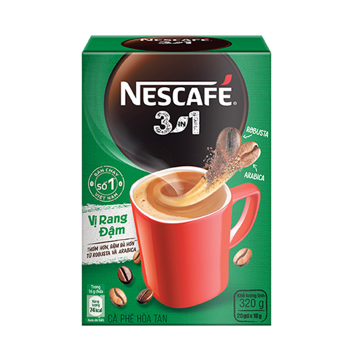 Hình ảnh Cà phê hoà tan NESCAFÉ 3IN1 VỊ RANG ĐẬM - công thức cải tiến (hộp 20 gói x 16g)