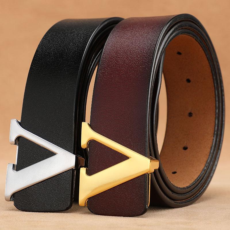 2021 Mới Nam Retro Bóng Khóa Dây Thắt Lưng Da Bò Nguyên Chất Chữ V Quần Dây Thời Trang Tất Cả Trận Đấu thiết Kế Dây