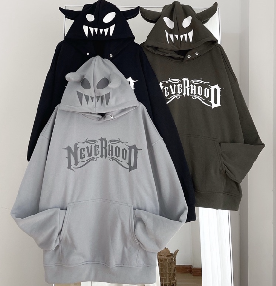 Áo Khoác Hoodie Local Brand Form Rộng nam nữ Phối Sừng trâu Cute NEVERHOOD  form rộng unisex (Ảnh shop tự chụp)