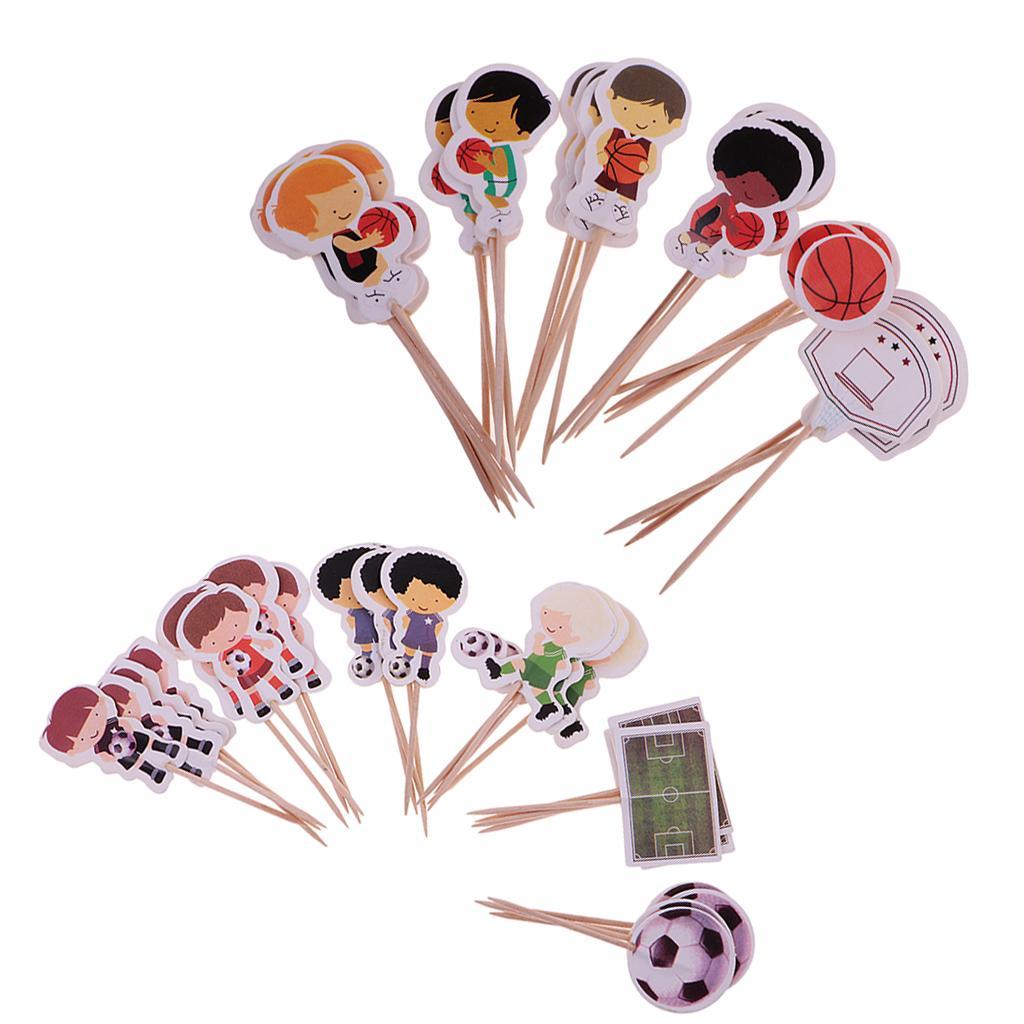 48pcs/Set Football Basketball Cupcake Food Picks Cake Topper Decoration