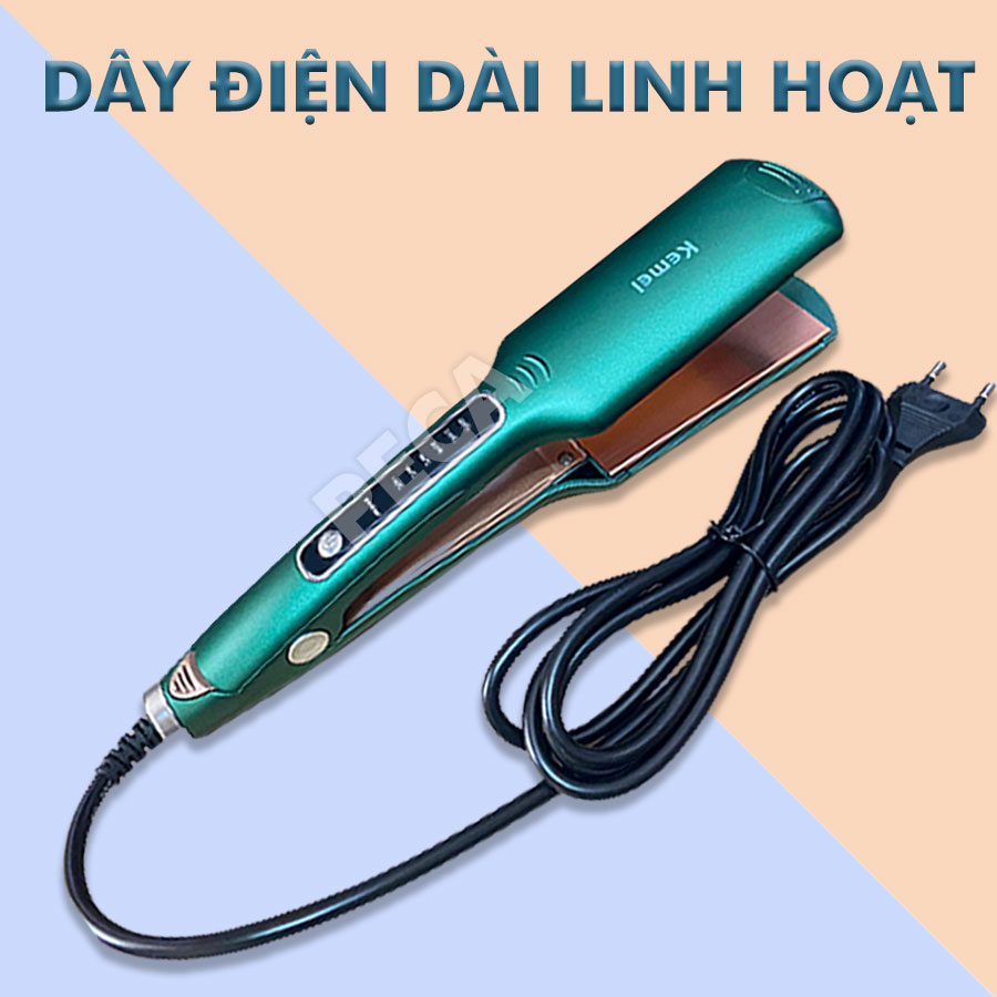 Máy duỗi tóc Kemei KM-740 điều chỉnh 6 mức nhiệt độ bảng nhiệt lớn sử dụng được cho mọi loại tóc - Hàng chính hãng