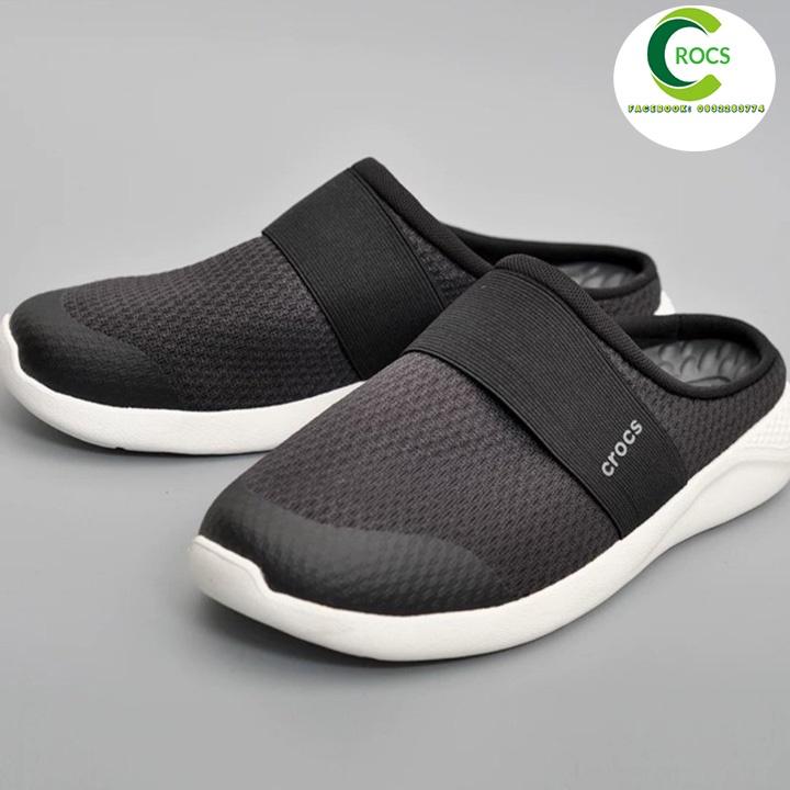 Giày lười vải lưới chống hôi chân -Croslite-Literide-Mesh mule cho nam màu đen