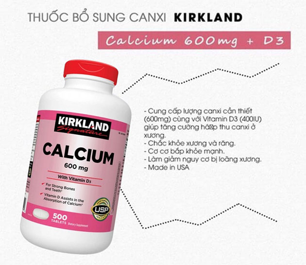 Canxi cho người lớn Mỹ Kirkland Signature Calcium 600mg with Vitamin D3 phát triển hệ thống xương, phòng chống loãng xương - OZ Slim Store