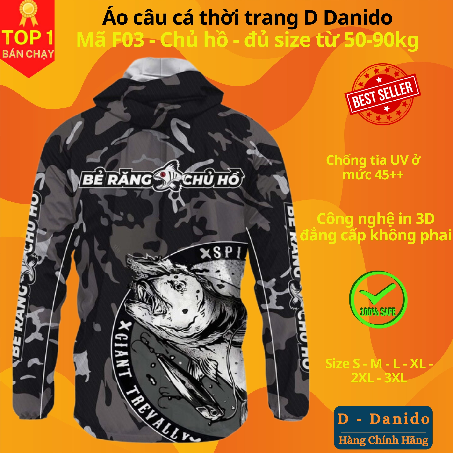 Áo câu cá thời trang chống nắng F11 Tiger đủ size từ 50-85kg - Áo đi câu chất liệu chống tia UV cao cấp D Danido