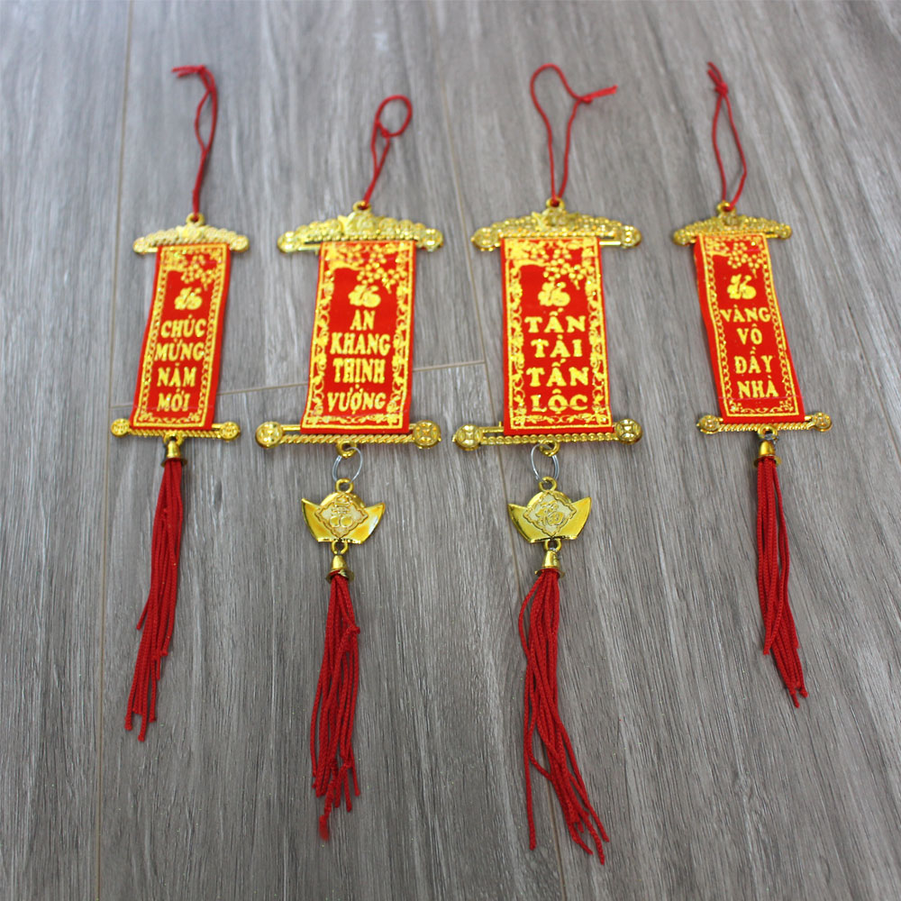 Combo 10 Dây Thỏi Vàng, 08 Liễn câu chúc tết, 05 Lồng đèn in hình, 05 Dây Treo Hình Phật