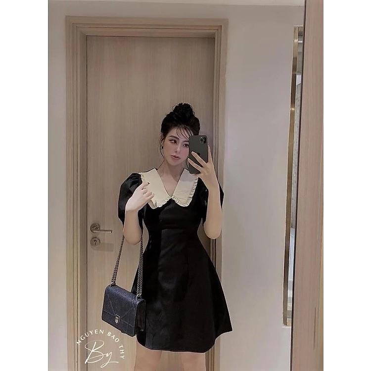 Váy Cổ Sen Bèo Tay Cộc, Đầm Dáng Suông Tay Bồng Cổ Bèo Siêu Xinh