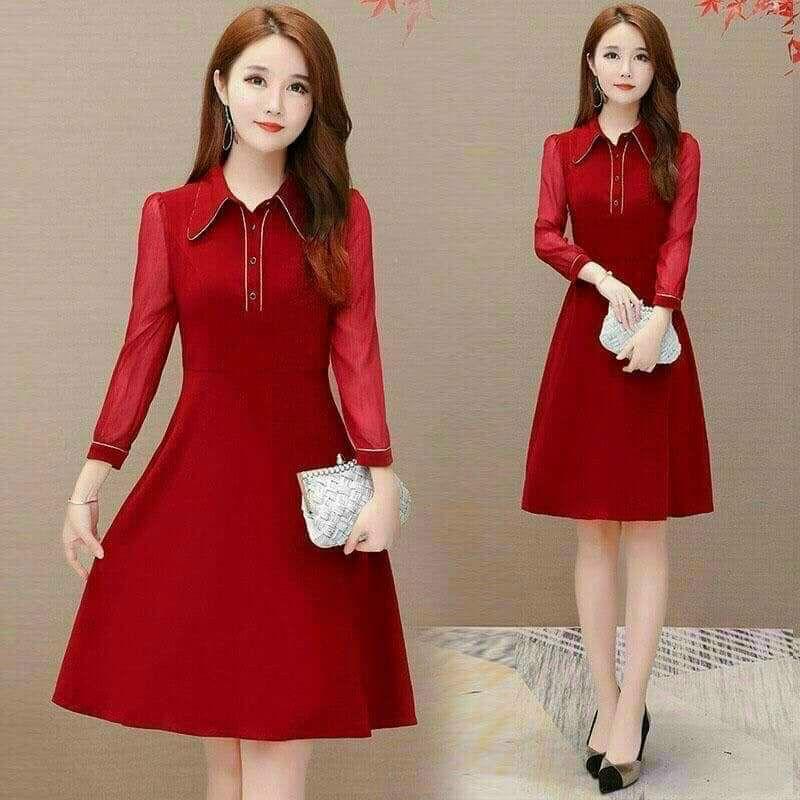 ĐẦM XÒE CỔ SƠ MI TAY DÀI