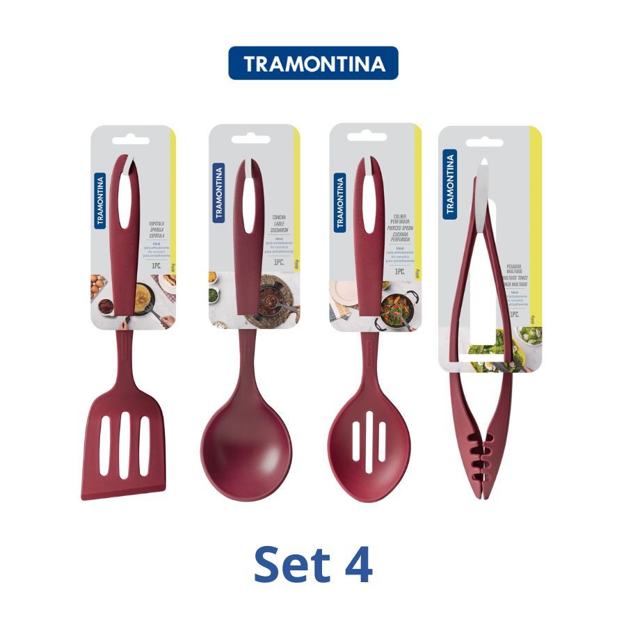Set 4 Dụng Cụ Nấu Ăn Muôi Vá Xẻng Tramontina Bằng Nhựa PA An Toàn Cho Sức Khỏe Chịu Nhiệt SX Brazil