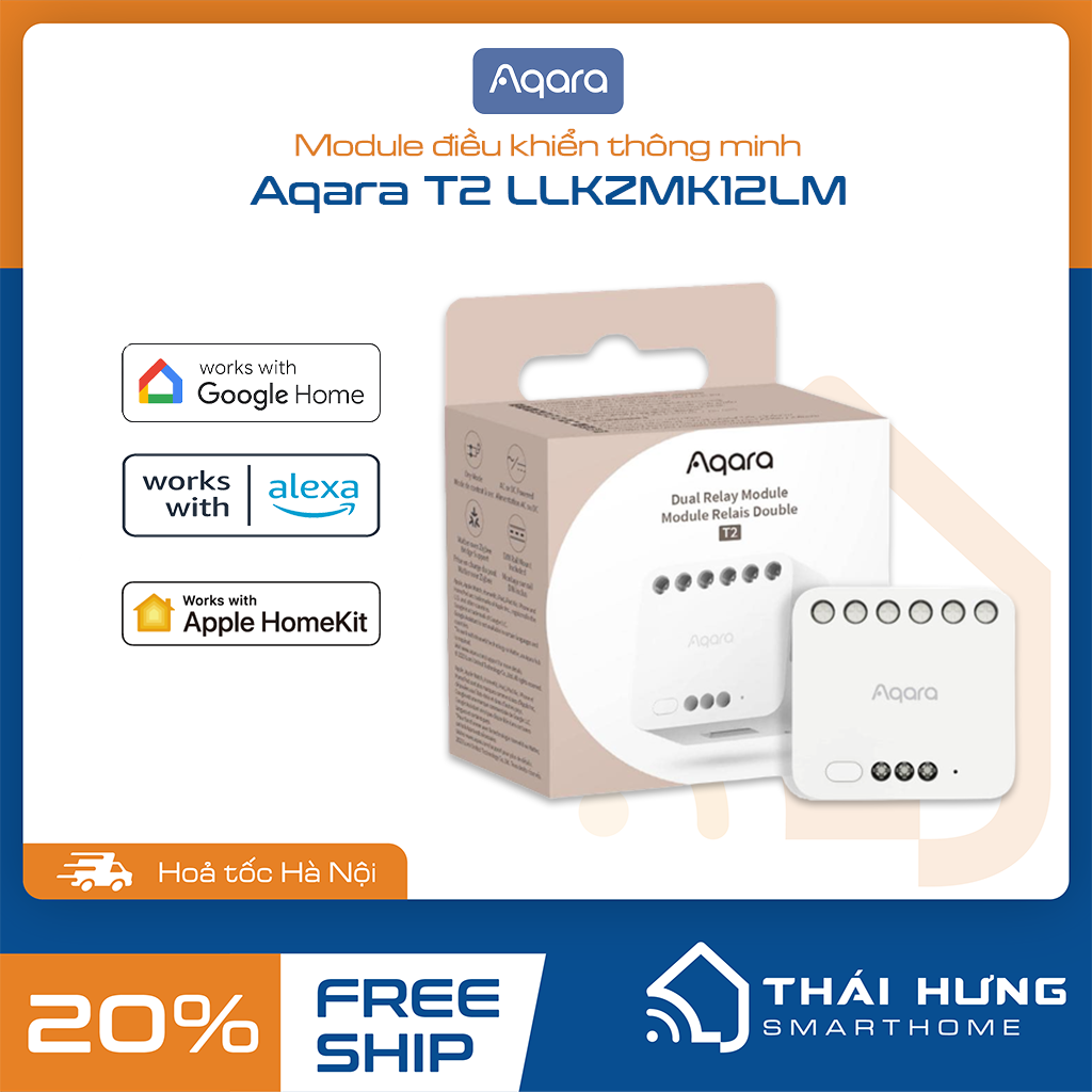 Aqara Dual Relay Module T2 Matter DCM-K01 Zigbee, 2 line đèn Bản Quốc Tế, hàng chính hãng