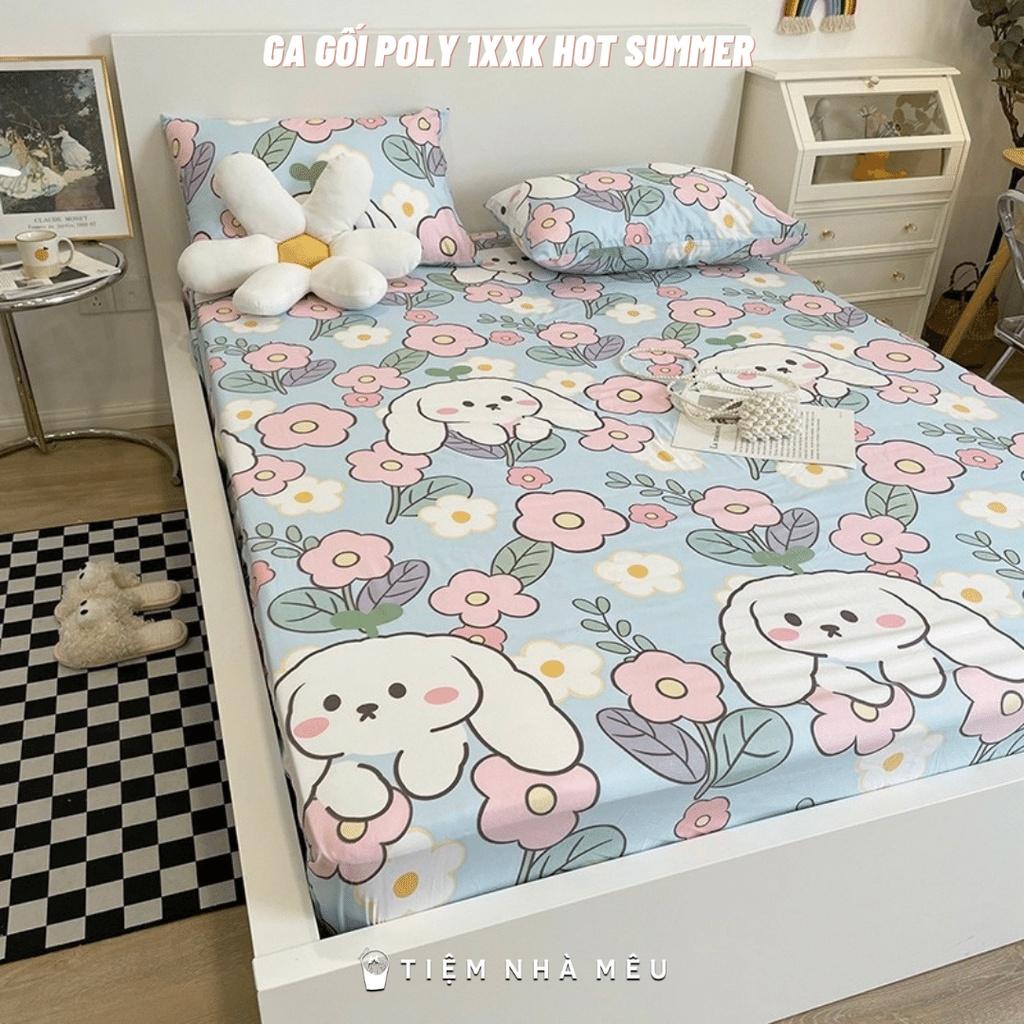 Bộ Ga Gối Cotton Polym6/m8/2m - Tiệm Nhà Mêu Set 3 Món Ga 2 Vỏ Gối Cotton Poly Hoa Tiết Dễ Thương Cao Cấp
