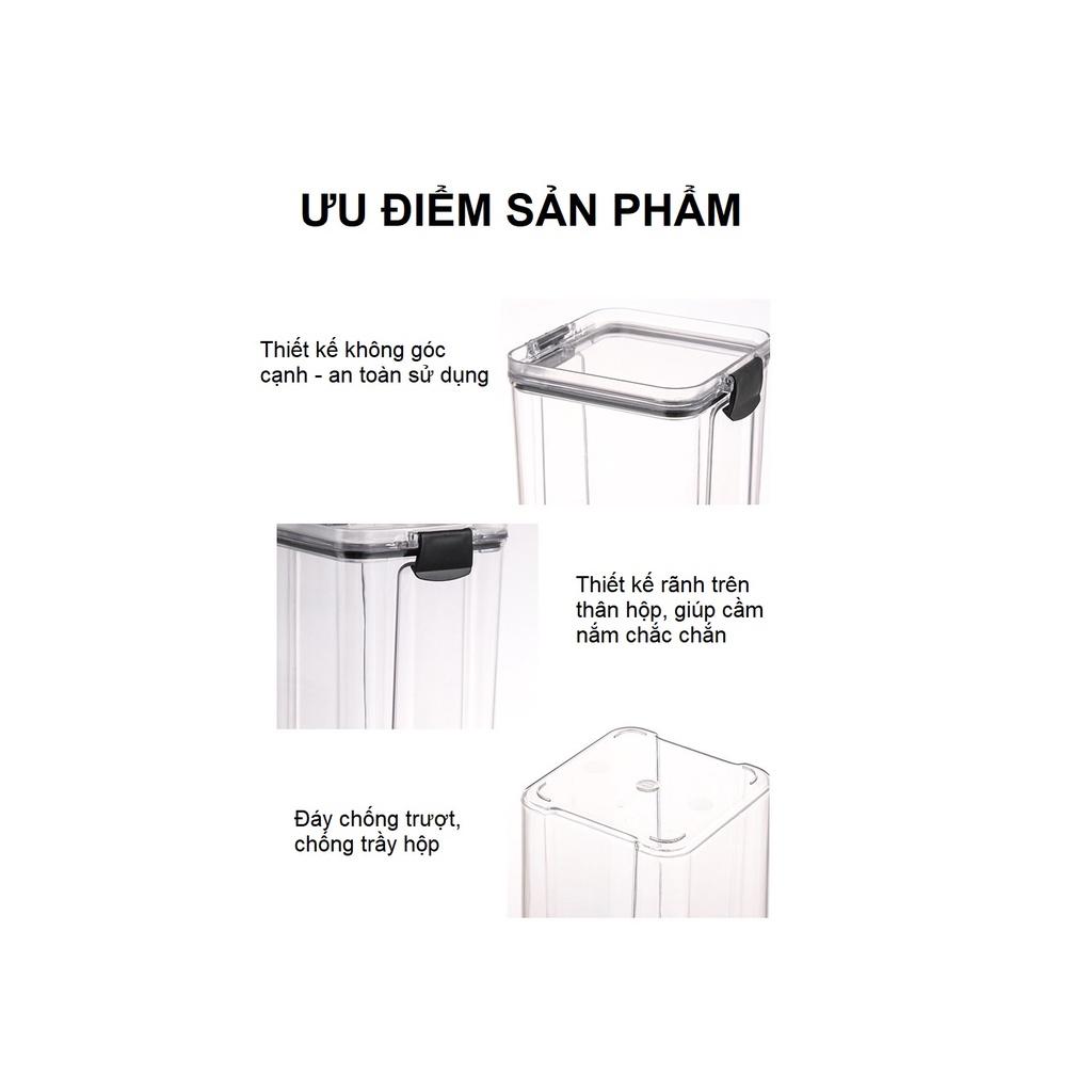 Bộ 3 hộp đựng thực phẩm khô nắp cài kiểu Nhật màu nâu vàng trong suốt tiện dụng