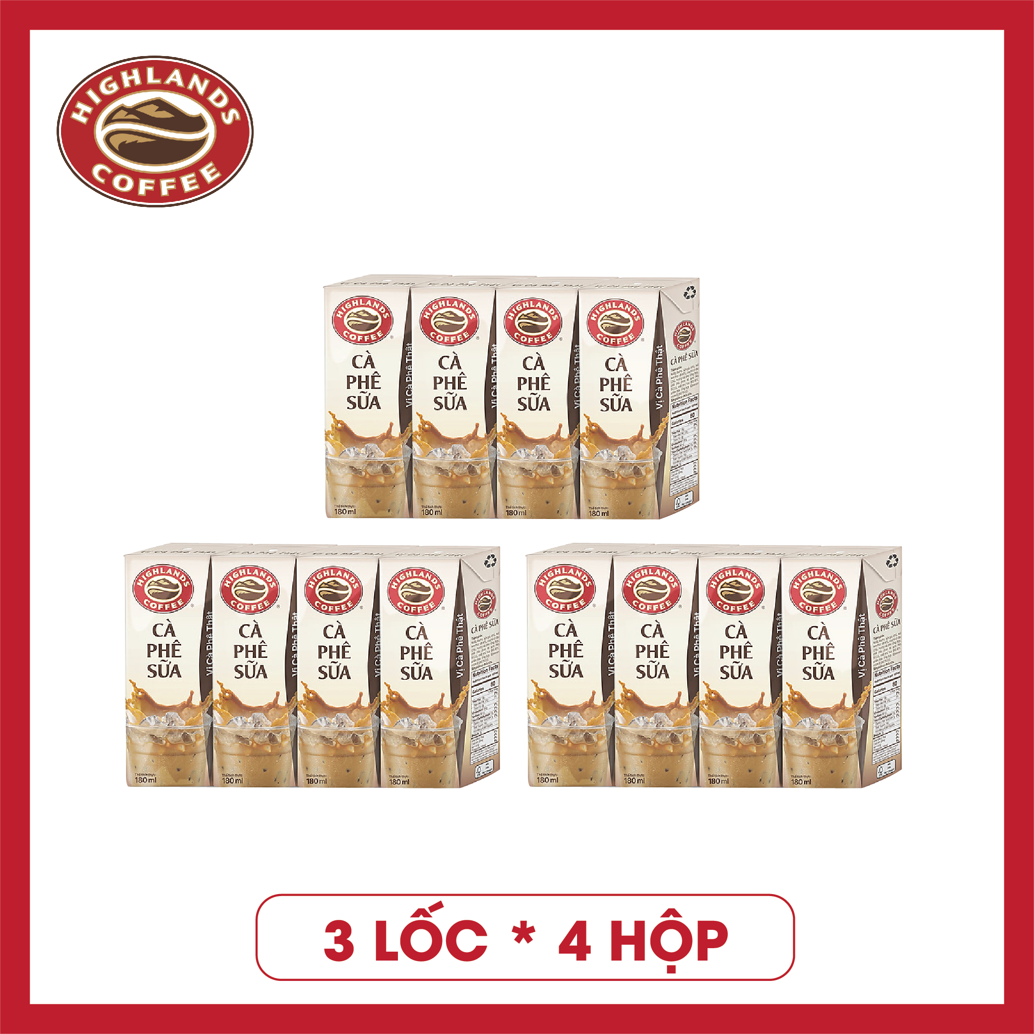Combo 3 Lốc 4 hộp cà phê sữa Highlands Coffee Tetra pack
