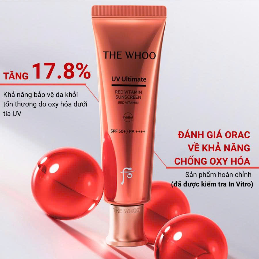 Set Tinh Chất Chống Nắng Chống Lão Hóa Làm Dịu Da The Whoo UV Ultimate Red Vitamin Suncreen SPF 50+/PA++++ 50ml