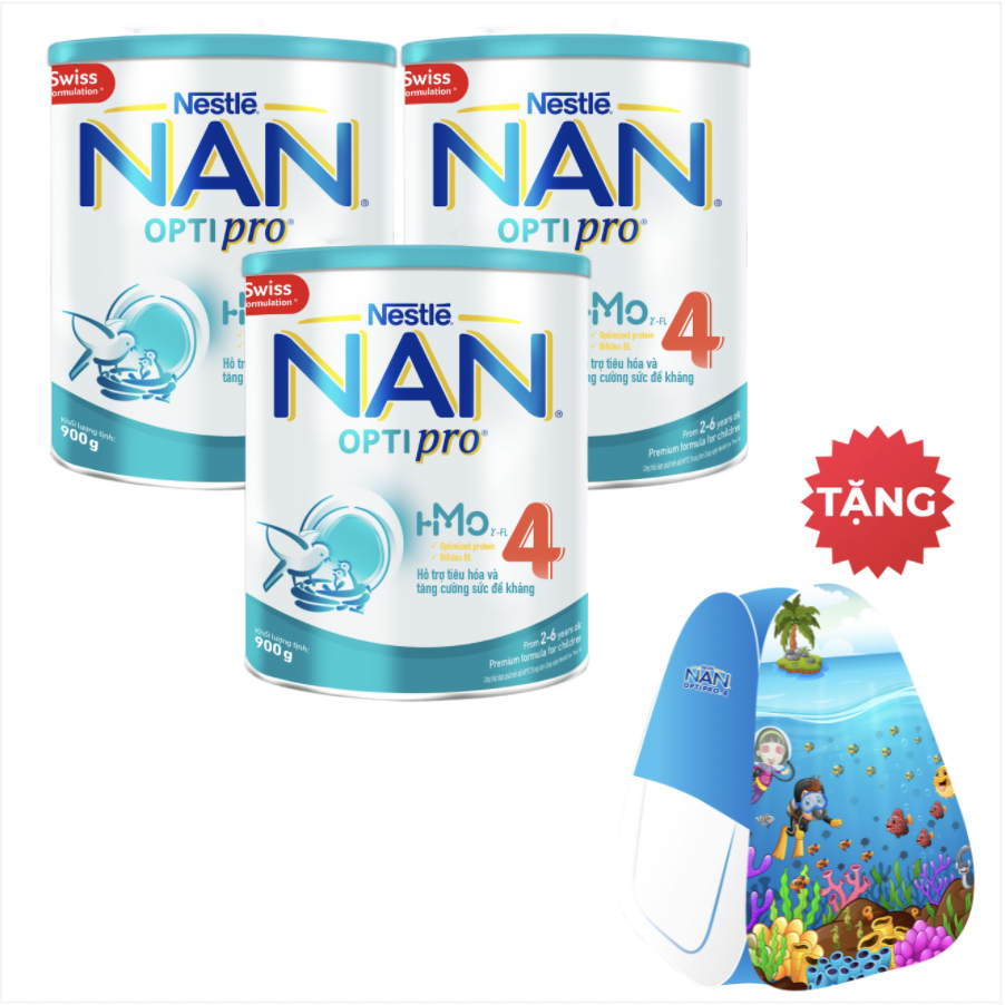 Combo 3 sản phẩm dinh dưỡng công thức Nestlé NAN OPTIPRO 4 lon 900g - Tặng lều khám phá