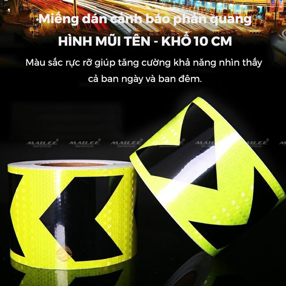 Băng Dính Phản Quang khổ rộng 10 cm x 25 mét, Cảnh Báo An Toàn Hình Mũi Tên Dùng Dán Xe Ô tô, Thùng Xe Tải, Định Hướng An Toàn, chất liệu PVC Chống Thấm Nước - Mũi Tên Xanh Đen - Mai Lee