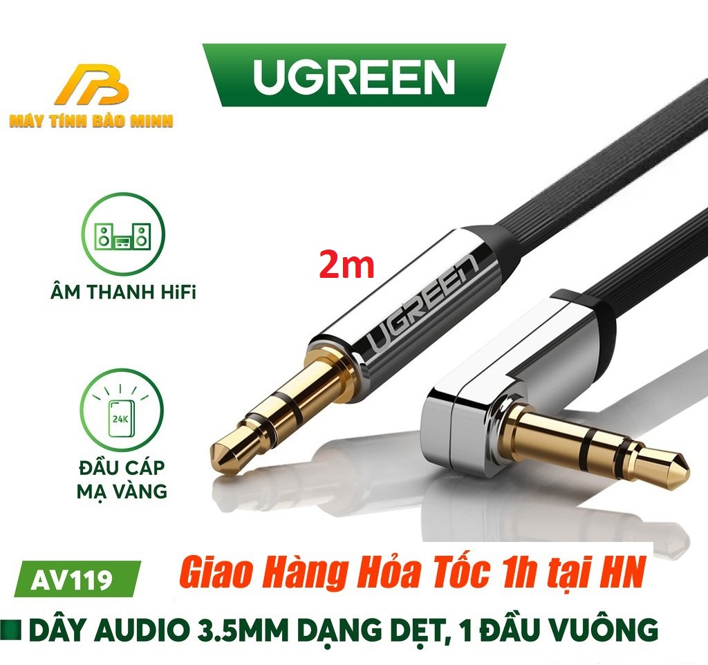 UGREEN 2m cáp âm thanh dẹp 2 đầu 3.5Mm đực mạ vàng 24k Av119-10599-HÀNG CHÍNH HÃNG