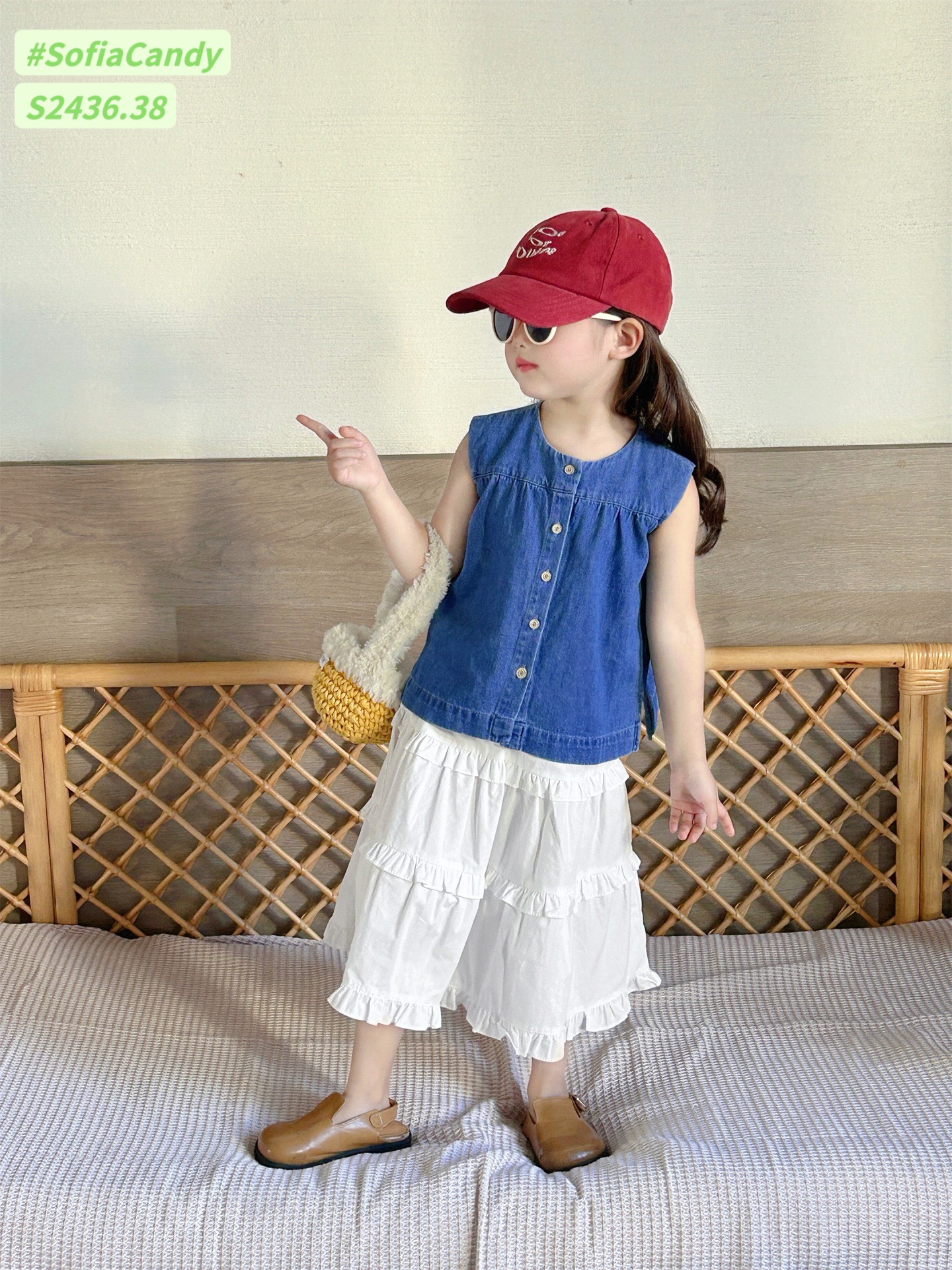 [Từ 1 đến 12 tuổi] Set tiểu thư áo jean xanh mềm + chân váy thô Hàn trắng từ 1 đến 12 tuổi dễ mix đồ vô cùng