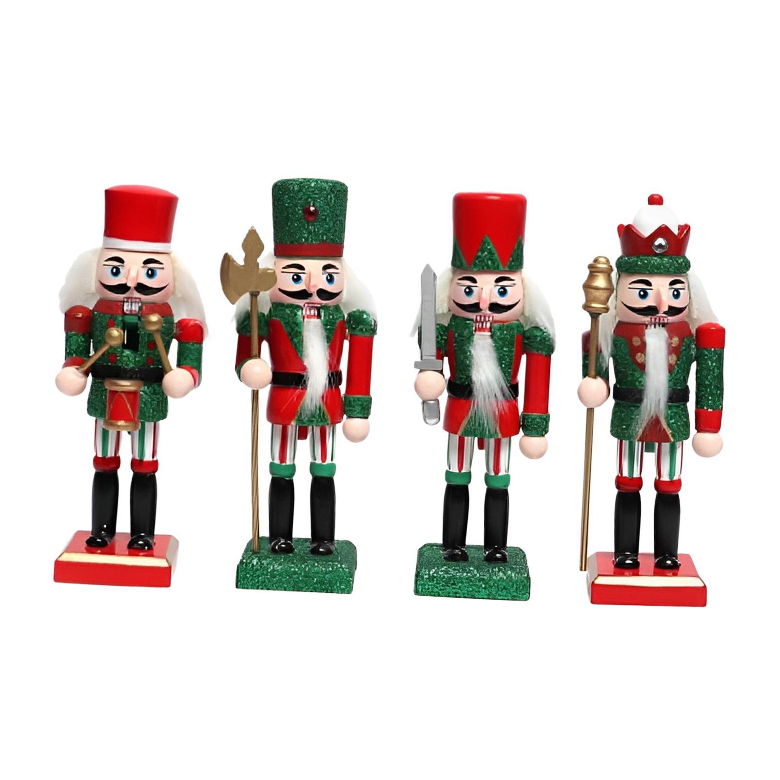 Christmas Nutcracker Figurine Ornament Set Traditional Sturdy Multifunctional Stable Base Wooden Doll Table Decoration for House Warming Party