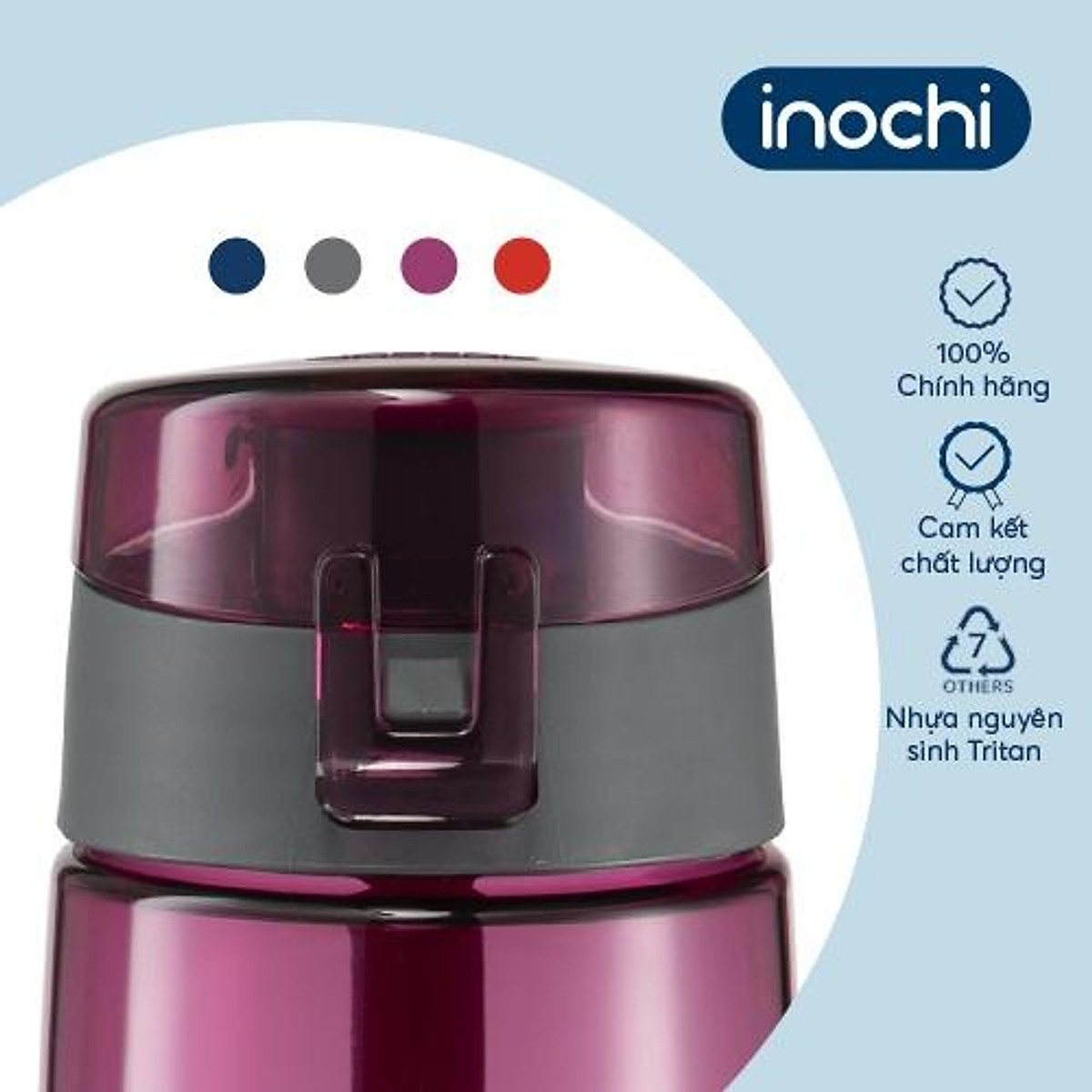 Bình nước thể thao Inochi - Kita Active 500ml - 700ml màu Xanh/Cam/Hồng/Ghi