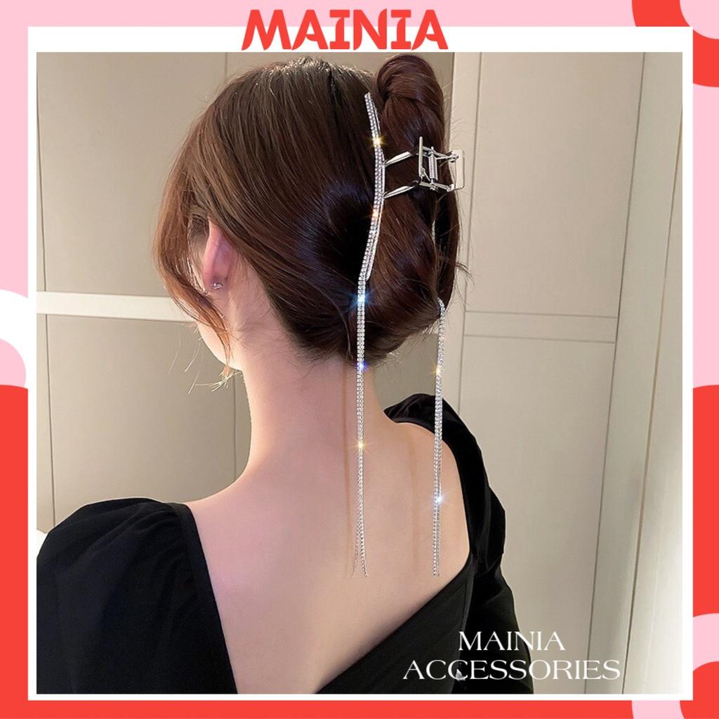 Kẹp Tóc Càng Cua Kim Loại Hàn Quốc Màu Bạc Đính Dây Đá Siêu Sang Chảnh Kẹp Tóc Đi Chơi Đi Tiệc Mainia Shop