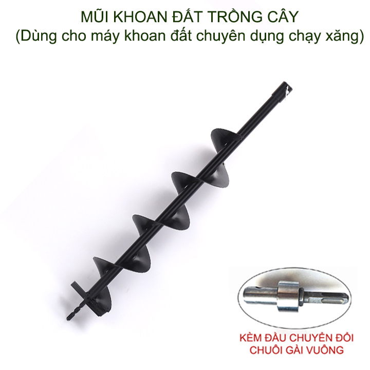 01 Mũi khoan đất trồng cây kích cỡ lớn, đường kính 10-15cm, dài 80cm (loại xoắn đơn-có đầu chuyển chuôi gài vuông)