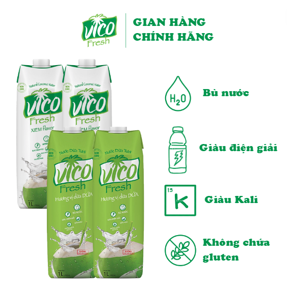 COMBO 4 HỘP NƯỚC DỪA VICO FRESH 1L (2 XIÊM, 2 DỨA)