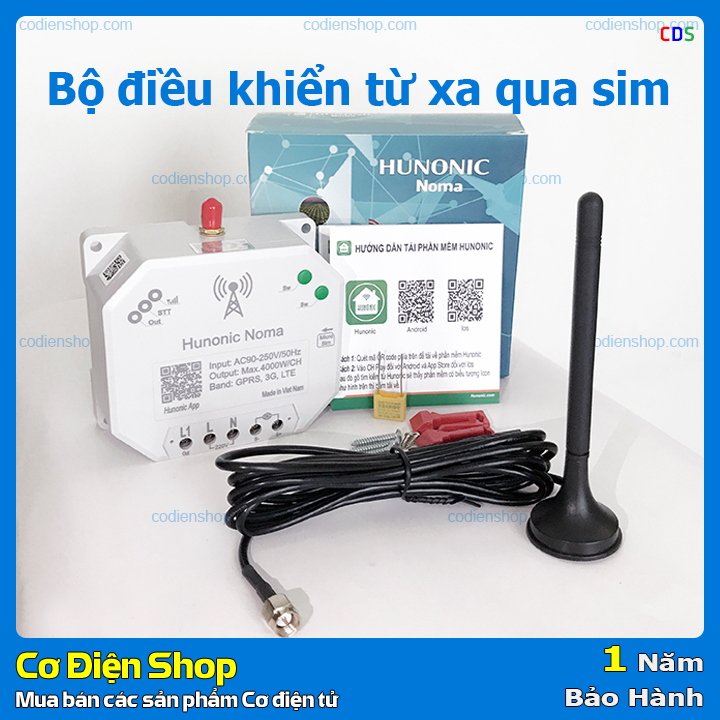 Công tắc ĐIỀU KHIỂN TỪ XA QUA SIM - Hunonic Noma 4000W - HẸN GIỜ, BẬT TẮT bằng điện thoại, không cần WIFI