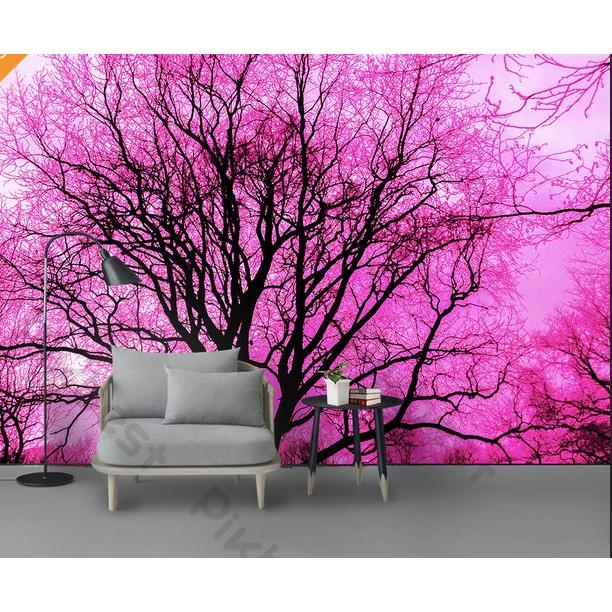 Tranh dán tường Tranh phong thủy vườn hoa màu hồng lãng mạn, tranh dán tường 3d hiện đại MS782885