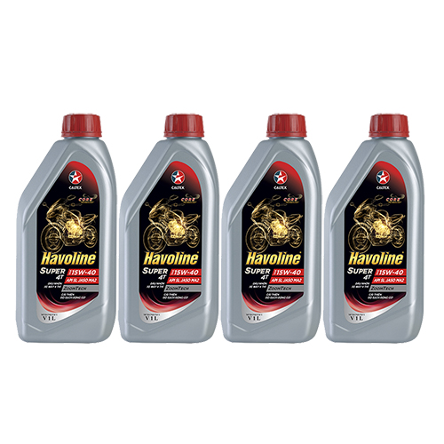 Bộ 4 chai dầu nhớt Caltex Havoline Super 4T SAE 15W40 API SL, JASO MA2 1L